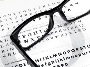 Glasses on an eye chart